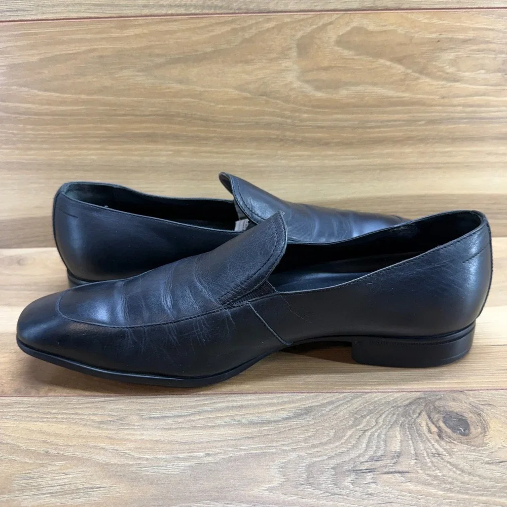 HUGO BOSS Dress Loafers Mens 9 Black Leather Square Toe